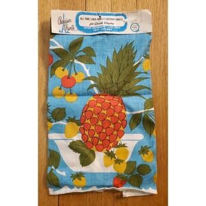 Vintage 1960s Parisian Prints Linen Fruit Print Tea Towel Pineapple Strawberry